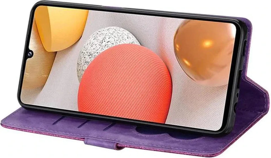 Samsung Galaxy A42 Hoesjes – Glitter Portemonnee Case – Rits & Koord – Pasjeshouder – Paars-Ilumina Benelux