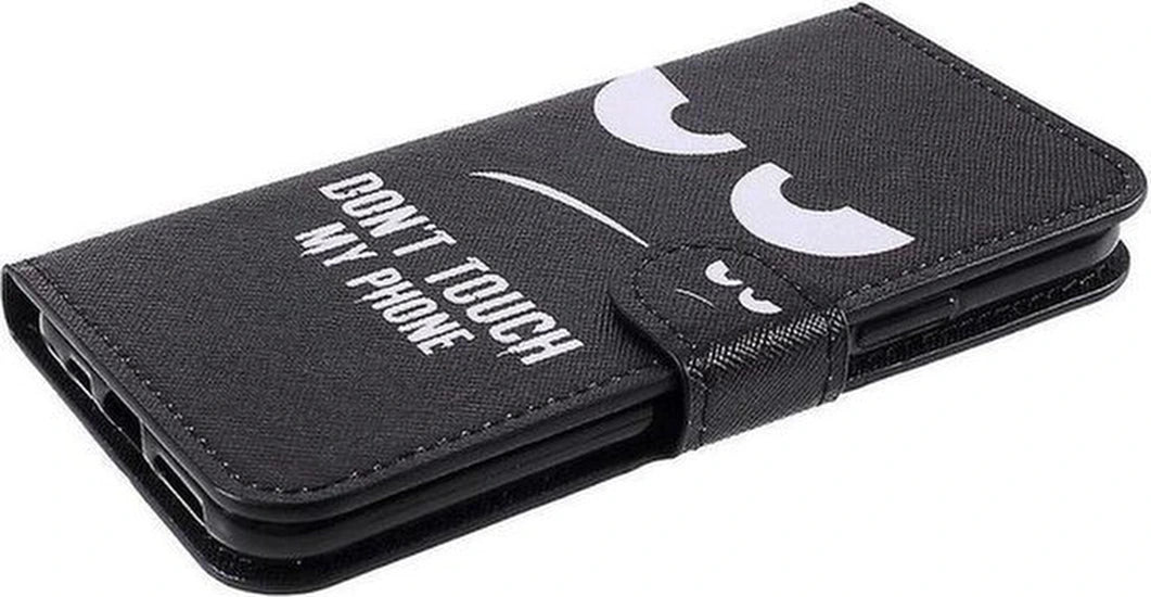 Samsung Galaxy M21 Hoesjes – Bookcase – Print Don't Touch My Phone – Magneetsluiting – Zwart