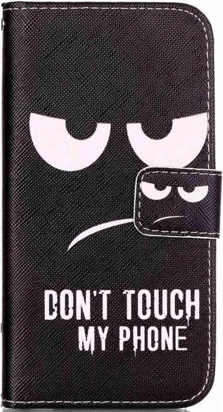 Samsung Galaxy A21 Hoesjes – Bookcase – Print Don't Touch My Phone – Magneetsluiting – Zwart-Ilumina Benelux