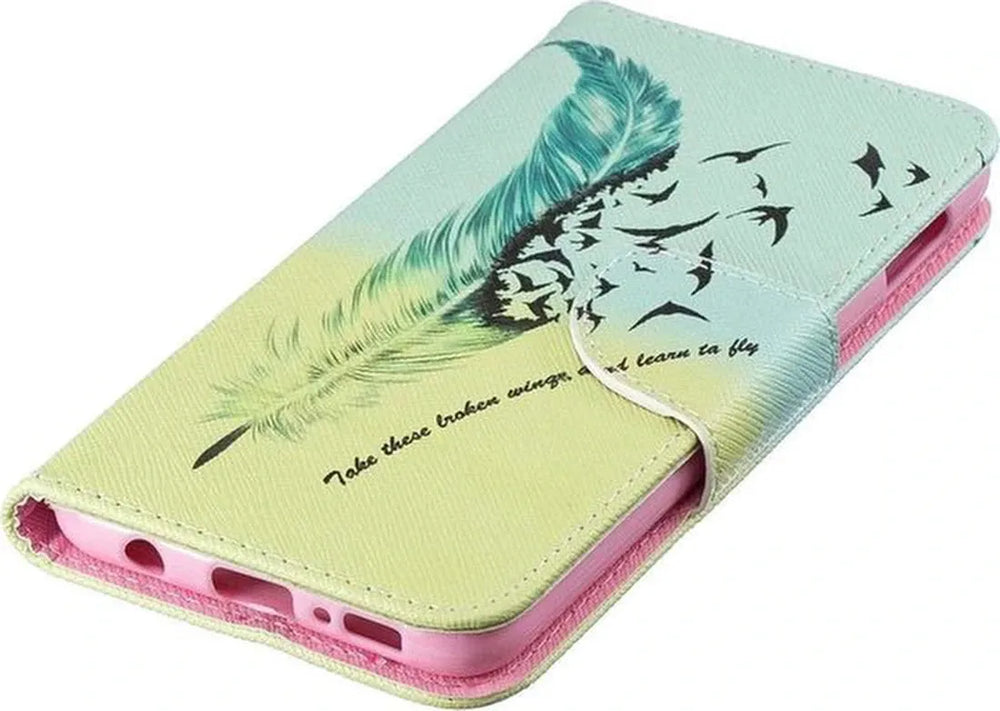 Samsung Galaxy A20s Hoesjes – Bookcase – Print Veer – Magneetsluiting – Zwart-Ilumina Benelux