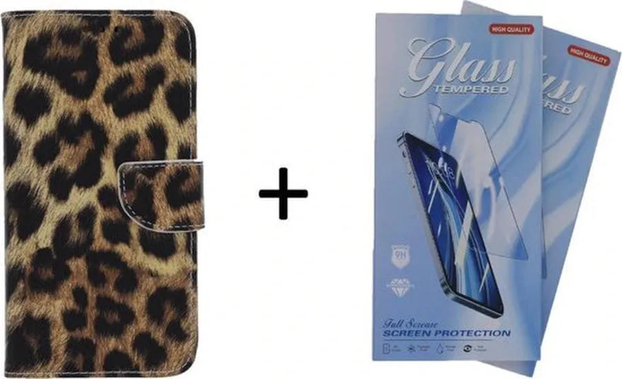 iPhone 12 mini Hoesjes – Bookcase Portemonnee – Luipaardprint – Magneetsluiting – Inclusief 2x Screenprotector-Ilumina Benelux