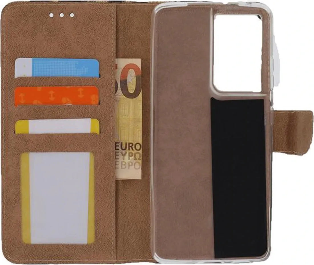 Samsung Galaxy S21 Ultra 5G Hoesjes – Portemonnee Hoes – Luipaardprint – 2x Gehard Glas Screenprotector – Zwart-Ilumina Benelux