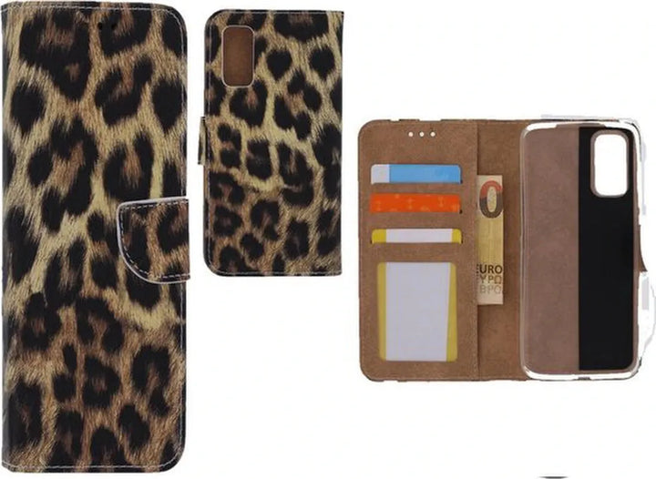 Samsung Galaxy S20 Plus Hoesjes – Bookcase Portemonnee – Pasjeshouder – Luipaard Print – Zwart/Beige-Ilumina Benelux