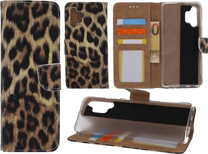 Samsung Galaxy A32 5G Hoesjes – Bookcase Portemonnee Hoes – Pasjeshouder – Magneetsluiting – Luipaard-Ilumina Benelux
