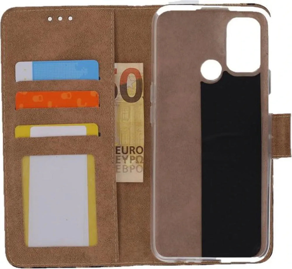 Oppo A53 4G Hoesjes – Portemonnee Bookcase – Pasjeshouder – Luipaard Print – Zwart/Beige-Ilumina Benelux