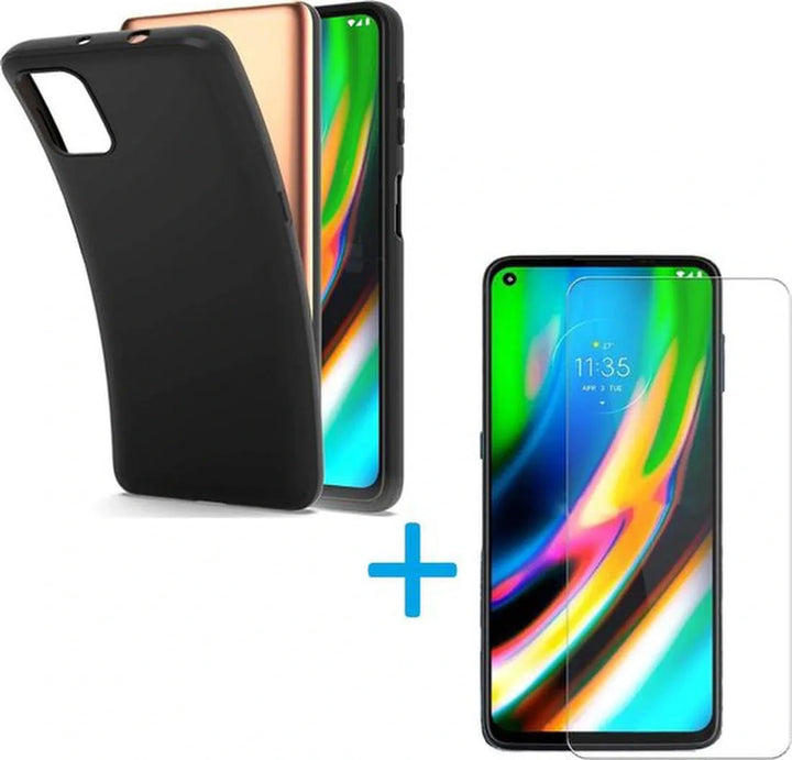 Motorola Moto G9 Plus Hoesjes – Soft TPU Siliconen Backcover – Inclusief 2x Screenprotector – Zwart-Ilumina Benelux