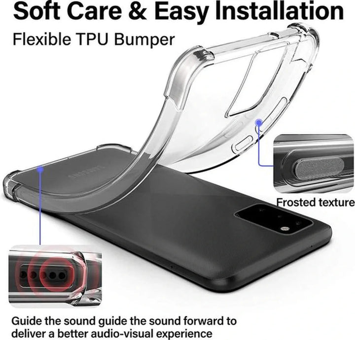 Samsung Galaxy M11 Hoesjes – Schokbestendige TPU Siliconen Backcover – 2x Gehard Glas Screenprotector – Transparant-Ilumina Benelux