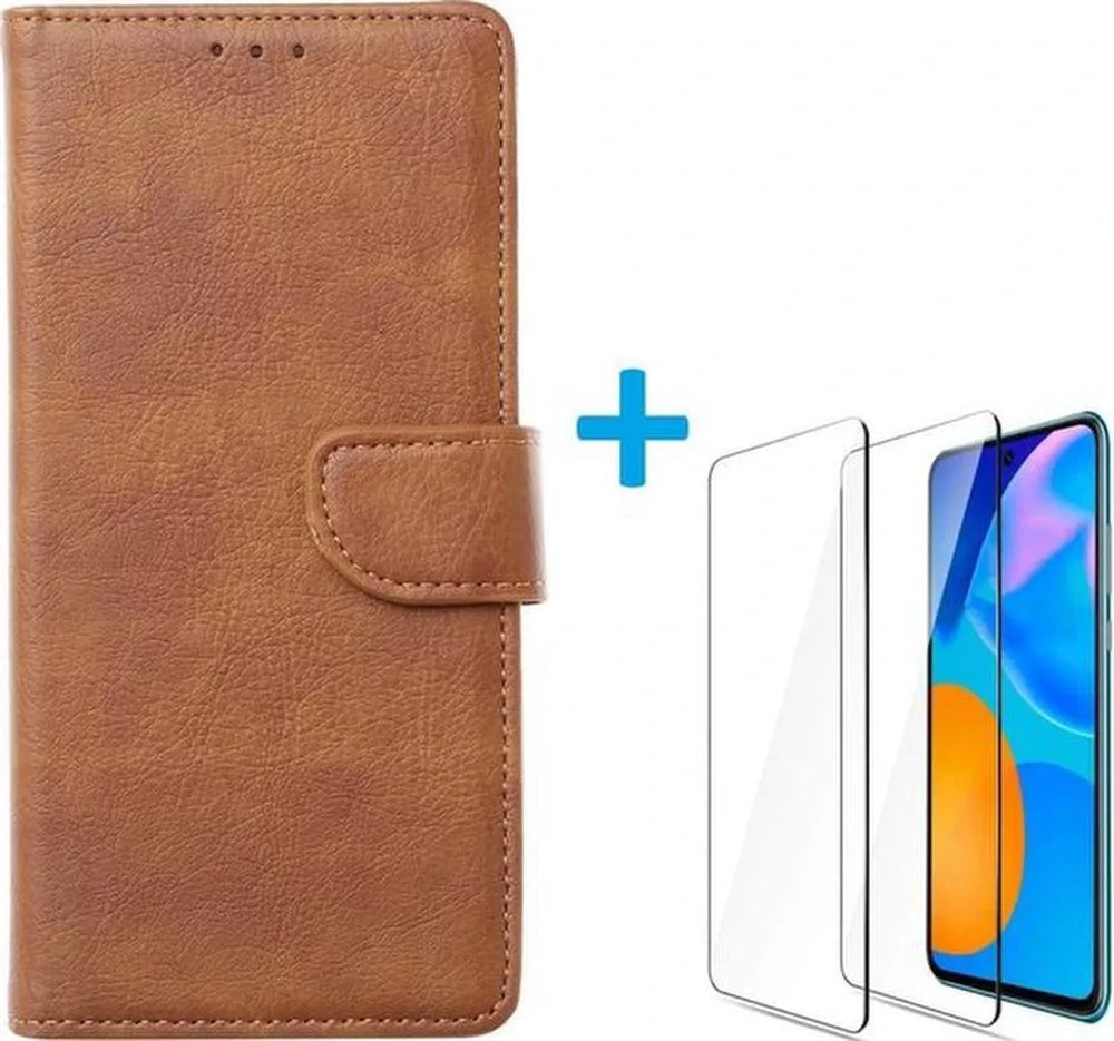 Huawei P Smart 2021 Hoesjes – Bookcase Portemonnee Hoes – Pasjeshouder – 2x Screenprotector – Lichtbruin-Ilumina Benelux
