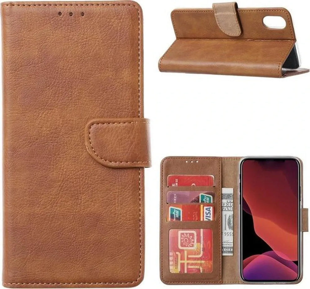 Huawei P Smart 2021 Hoesjes – Bookcase Portemonnee Hoes – Pasjeshouder – 2x Screenprotector – Lichtbruin-Ilumina Benelux