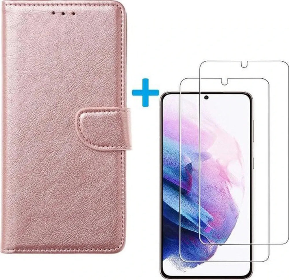 Samsung Galaxy S21 Ultra 5G Hoesjes – Portemonnee Bookcase – Magneetsluiting – 2x Gehard Glas Screenprotector – Roségoud-Ilumina Benelux