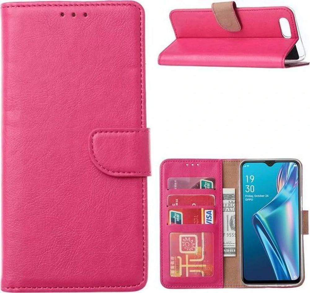 Oppo A12/A12S Hoesjes – Bookcase Portemonnee Hoes – Magneetsluiting – Inclusief 2x Screenprotector – Roze-Ilumina Benelux