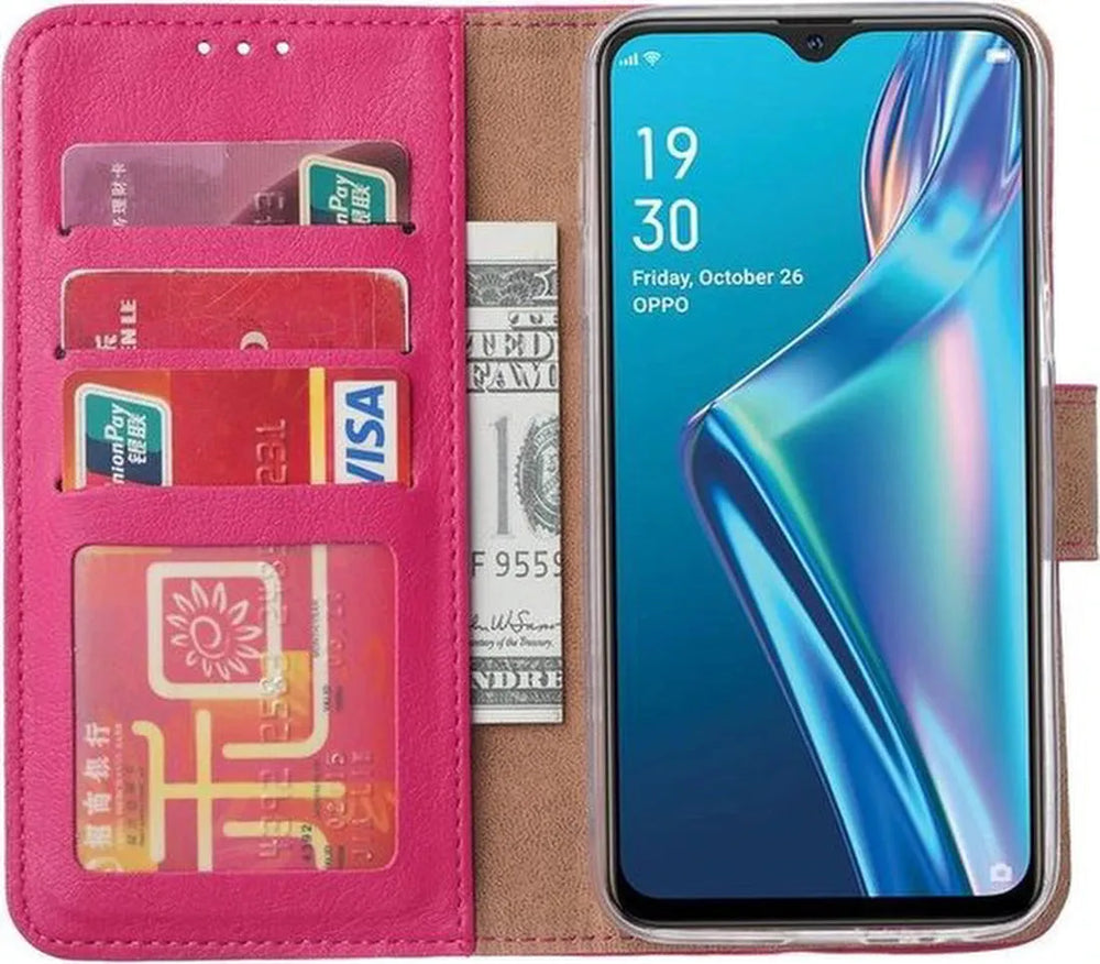 Oppo A12/A12S Hoesjes – Bookcase Portemonnee Hoes – Magneetsluiting – Inclusief 2x Screenprotector – Roze-Ilumina Benelux