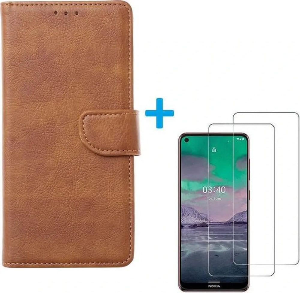 Nokia 5.4/3.4 Hoesjes – Bookcase Portemonnee – Pasjeshouder – 2x Screenprotector – Lichtbruin-Ilumina Benelux