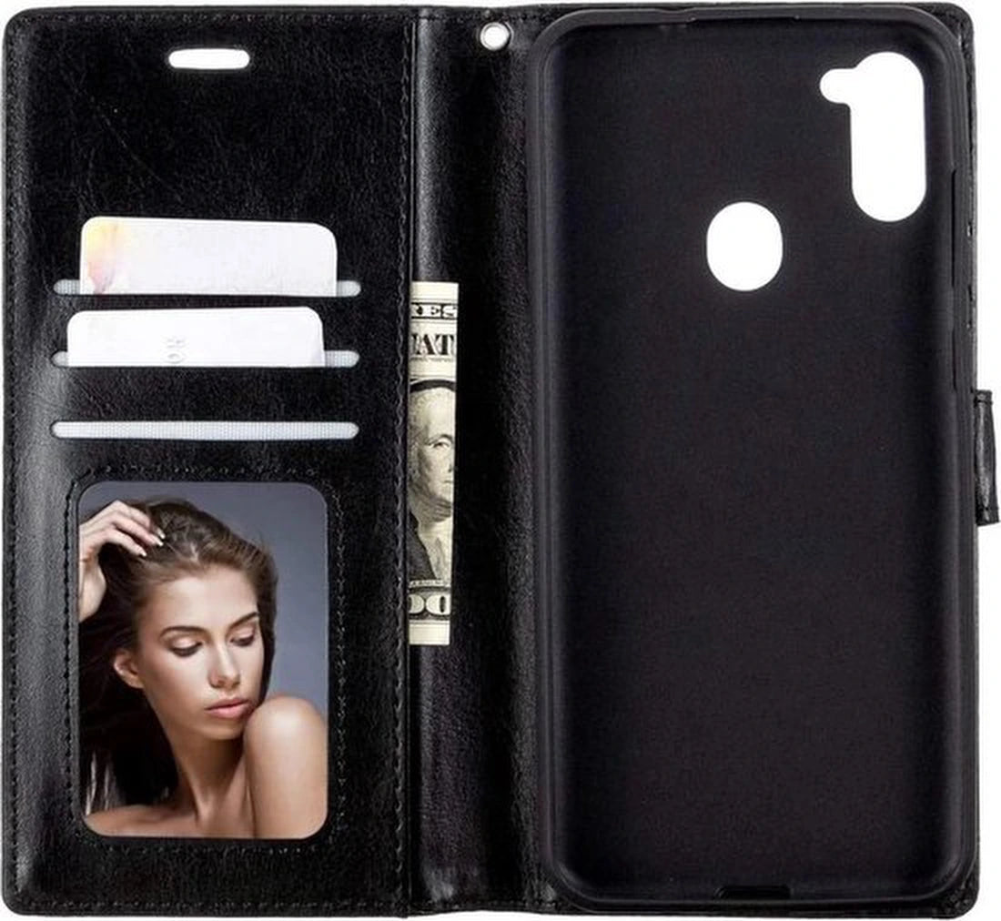Bookcase Geschikt voor: Samsung Galaxy M11 - Zwart - portemonnee hoesje