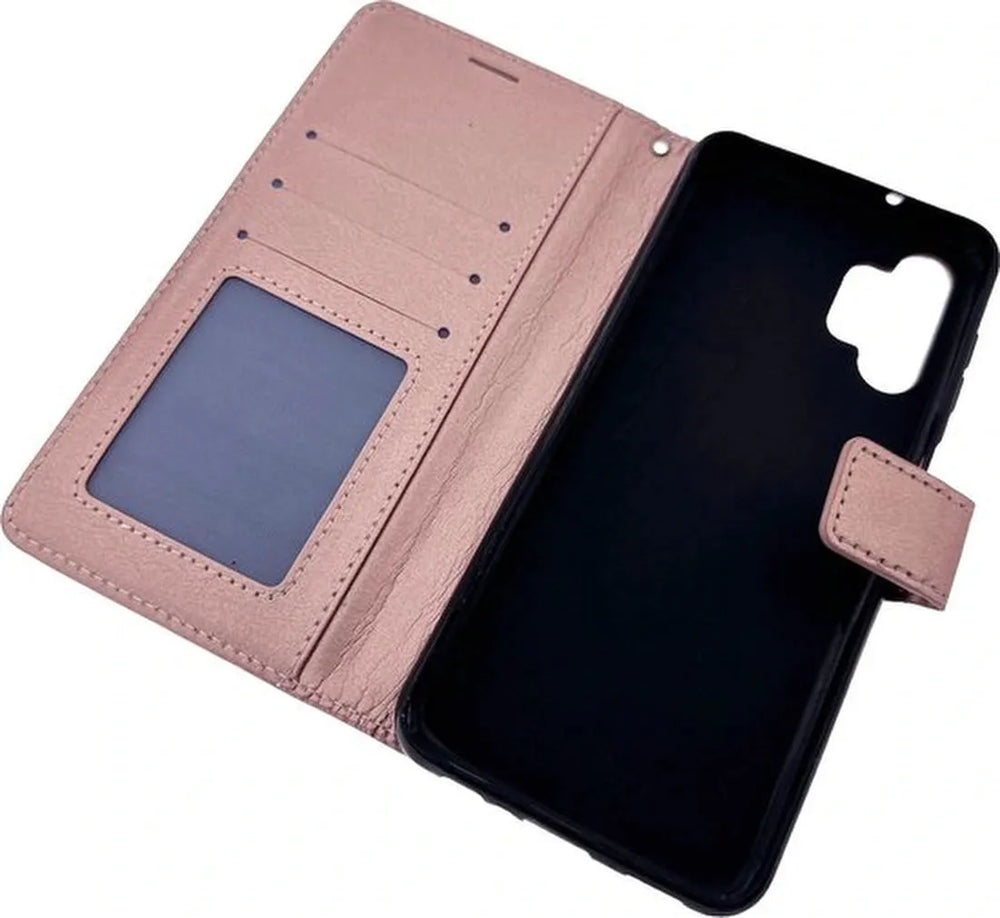 Samsung Galaxy A32 5G Hoesjes – Bookcase Portemonnee – Magneetsluiting – 2x Gehard Glas Screenprotector – Roségoud-Ilumina Benelux
