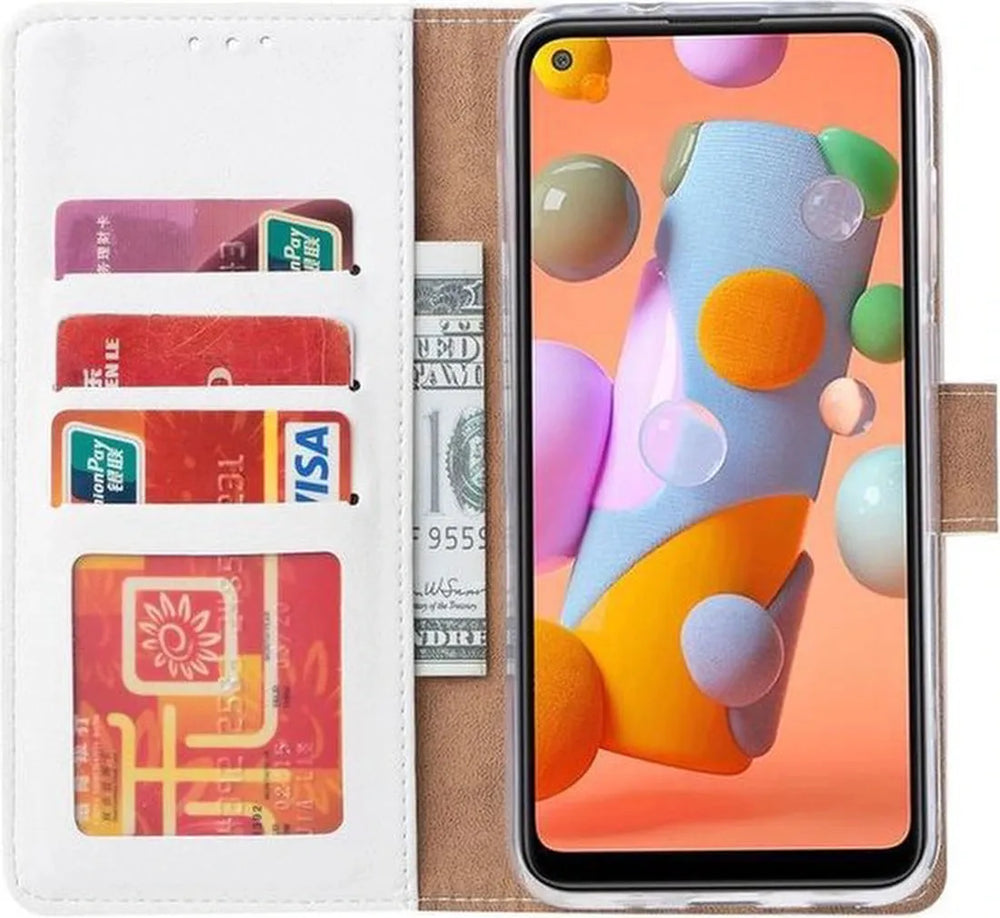 Samsung Galaxy M11 Hoesjes – Portemonnee Hoes – Pasjeshouder – Magneetsluiting – Wit-Ilumina Benelux