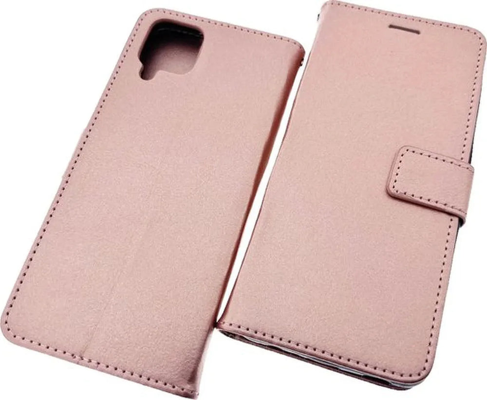 Samsung Galaxy A12 Hoesjes – Portemonnee Bookcase – Magneetsluiting – 2x Gehard Glas Screenprotector – Roségoud-Ilumina Benelux