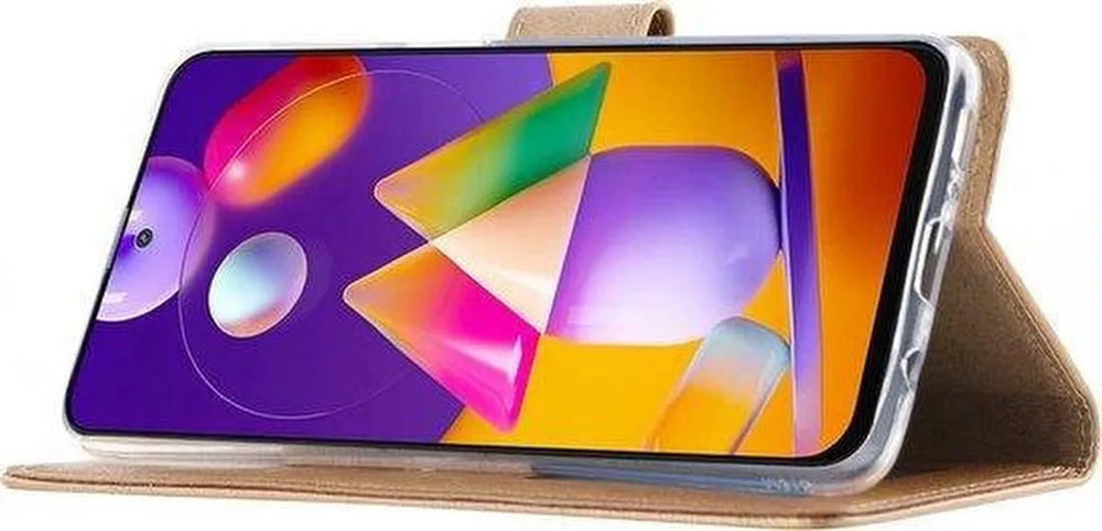 Samsung Galaxy A32 5G Hoesjes – Bookcase Portemonnee – Pasjeshouder – 2x Gehard Glas Screenprotector – Lichtbruin-Ilumina Benelux