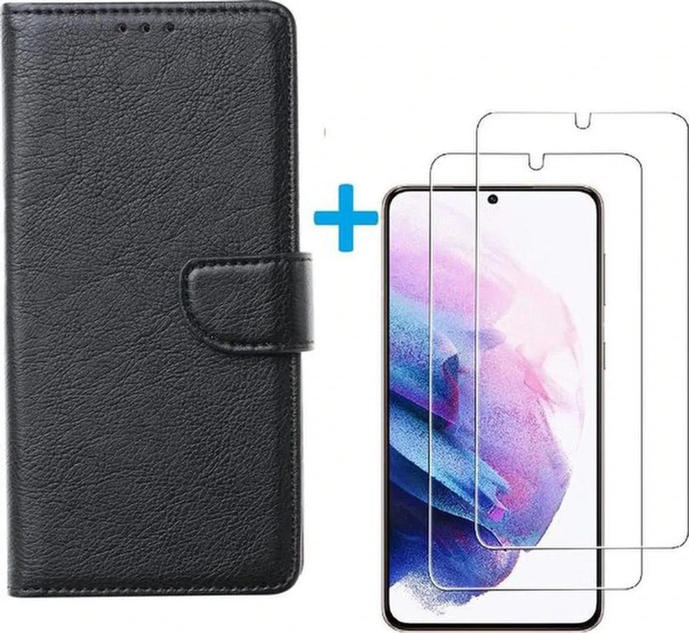 Samsung Galaxy S21 Ultra 5G Hoesjes – Portemonnee Hoes – Pasjeshouder – 2x Gehard Glas Screenprotector – Zwart-Ilumina Benelux