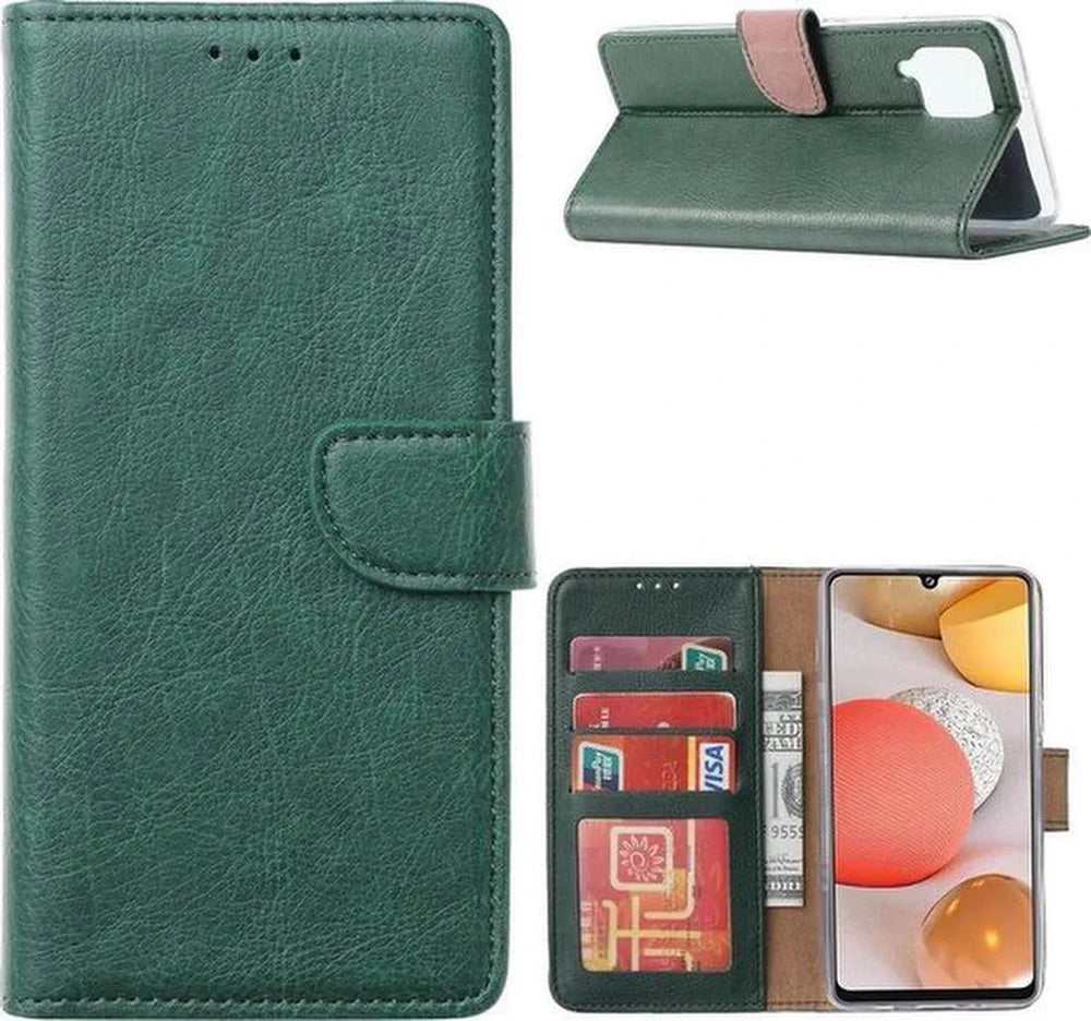 Samsung Galaxy A12 Hoesjes – Portemonnee Hoes – Pasjeshouder – 2x Gehard Glas Screenprotector – Groen-Ilumina Benelux