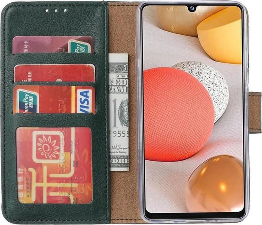 Samsung Galaxy A12 Hoesjes – Portemonnee Hoes – Pasjeshouder – 2x Gehard Glas Screenprotector – Groen-Ilumina Benelux