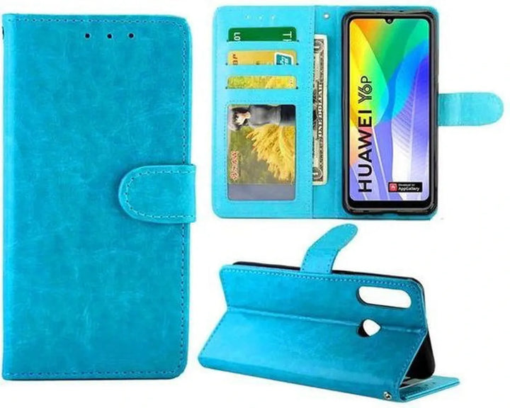 Huawei Y6p Hoesjes – Portemonnee Hoes – Pasjeshouder – 2x Screenprotector – Turquoise-Ilumina Benelux
