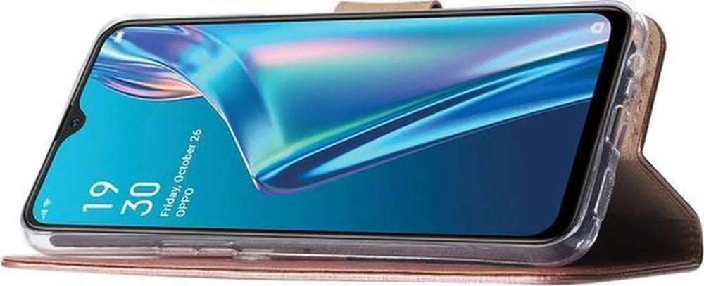 Oppo A12/A12S Hoesjes – Bookcase Portemonnee Hoes – Magneetsluiting – Inclusief 2x Screenprotector – Roségoud-Ilumina Benelux