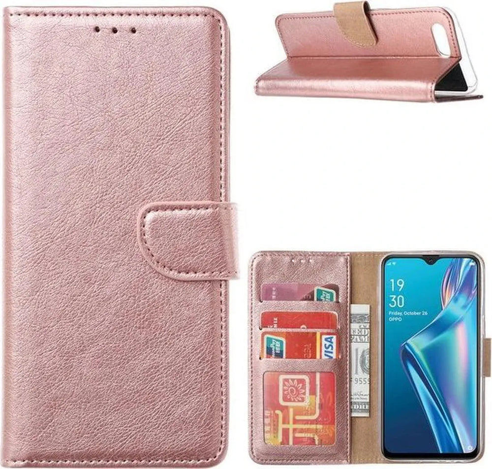 Oppo A12/A12S Hoesjes – Bookcase Portemonnee Hoes – Magneetsluiting – Inclusief 2x Screenprotector – Roségoud-Ilumina Benelux