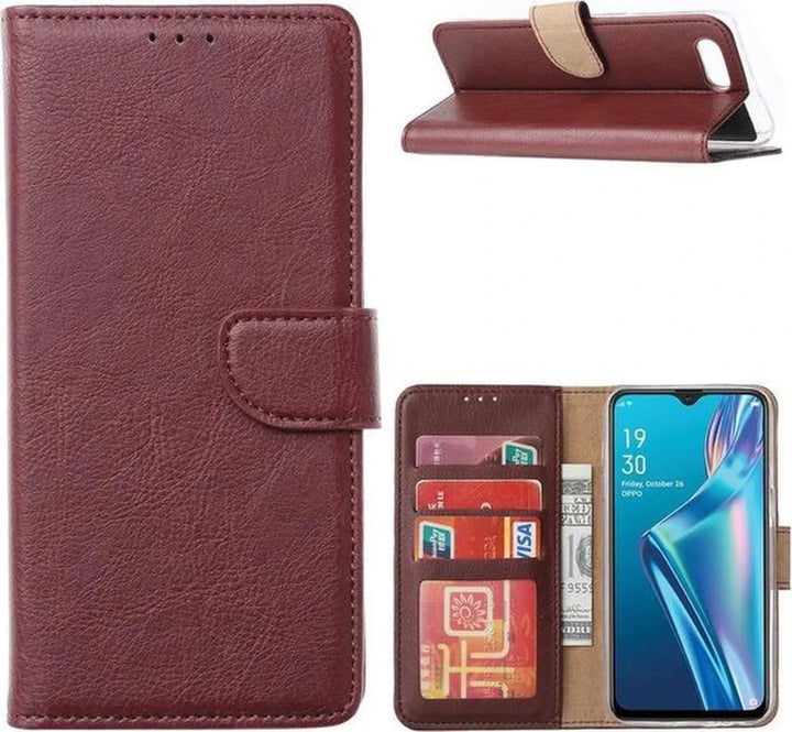 Oppo A12/A12S Hoesjes – Bookcase Portemonnee Hoes – Magneetsluiting – 2x Screenprotector – Bordeaux-Ilumina Benelux