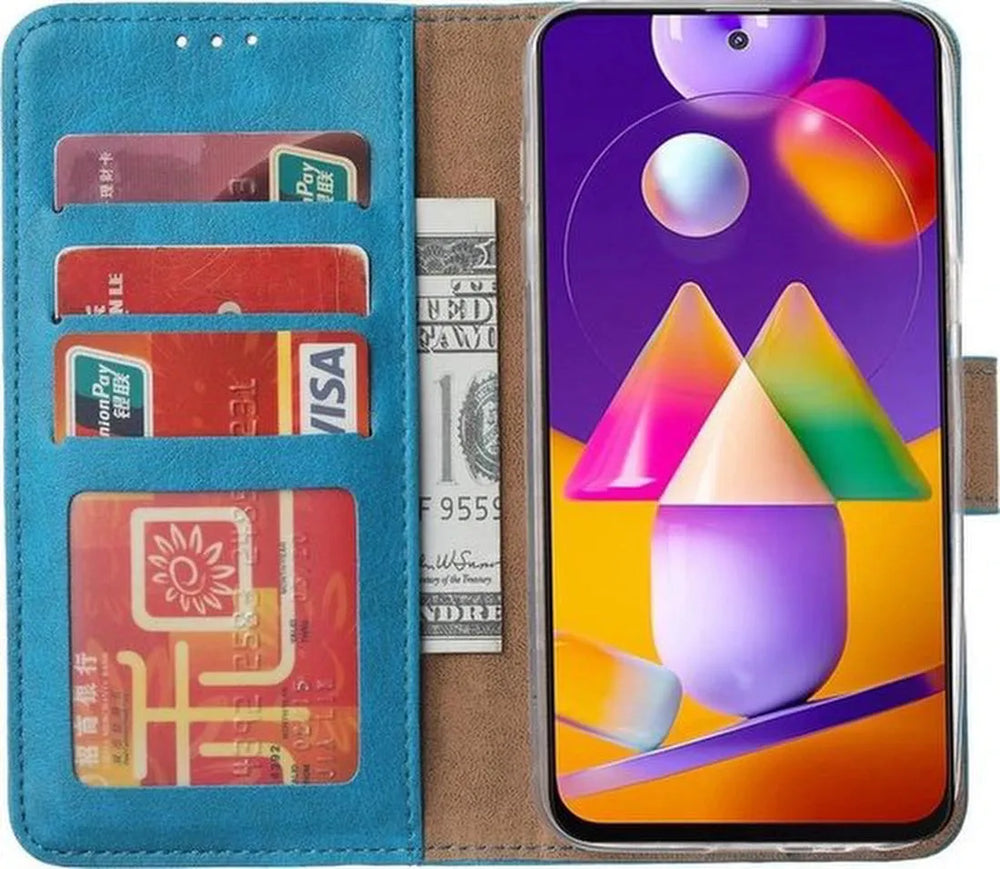Samsung Galaxy A32 5G Hoesjes – Portemonnee Bookcase – Pasjeshouder – 2x Gehard Glas Screenprotector – Turquoise-Ilumina Benelux