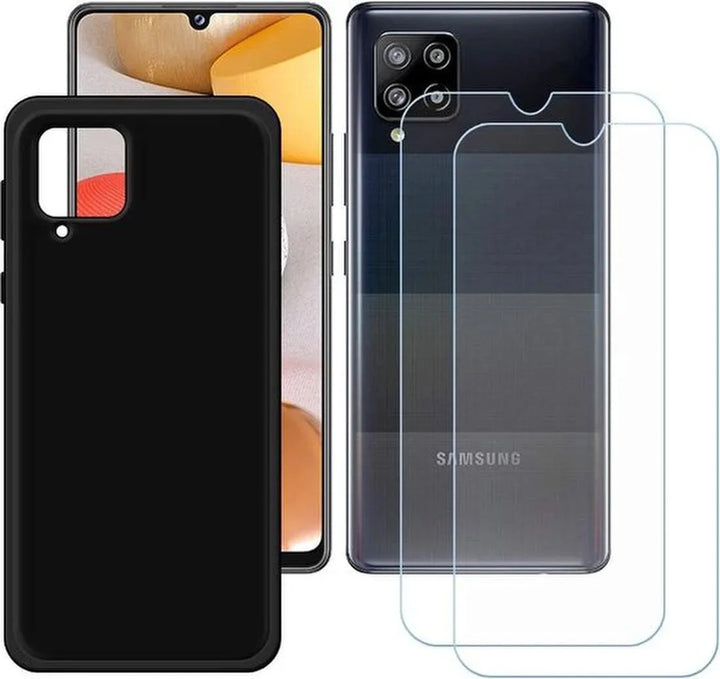 Samsung Galaxy A42 5G Hoesjes – TPU Siliconen Backcover + 2x Screenprotector Gehard Glas – Schokbestendig – Zwart-Ilumina Benelux