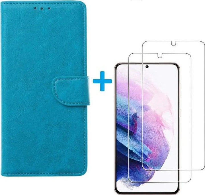 Samsung Galaxy S21 Ultra 5G Hoesjes – Portemonnee Hoes – Pasjeshouder – 2x Gehard Glas Screenprotector – Turquoise-Ilumina Benelux