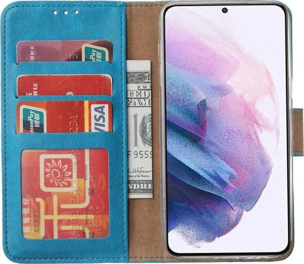 Samsung Galaxy S21 Ultra 5G Hoesjes – Portemonnee Hoes – Pasjeshouder – 2x Gehard Glas Screenprotector – Turquoise-Ilumina Benelux