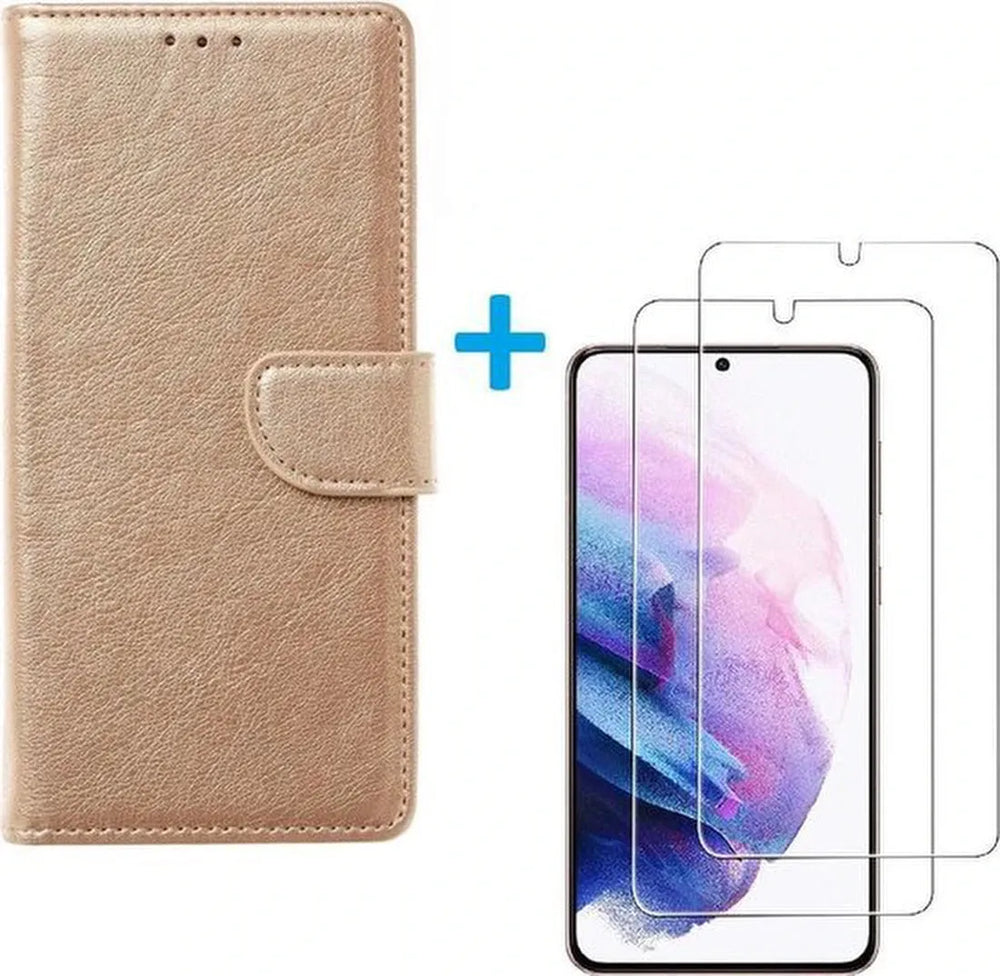 Samsung Galaxy S21 Ultra 5G Hoesjes – Portemonnee Hoes – Pasjeshouder – 2x Gehard Glas Screenprotector – Goud-Ilumina Benelux