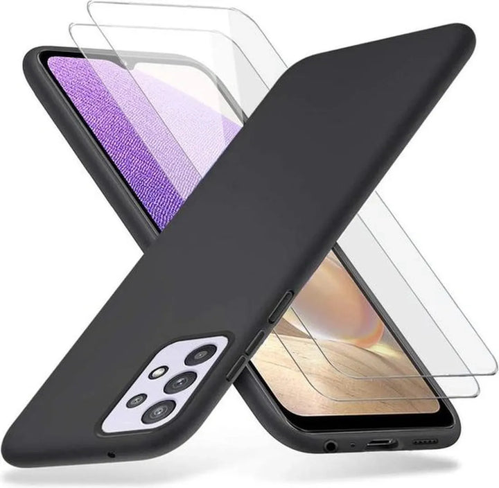 Samsung Galaxy A32 5G Hoesjes – Soft TPU Siliconen Backcover – 2x Gehard Glas Screenprotector – Zwart-Ilumina Benelux