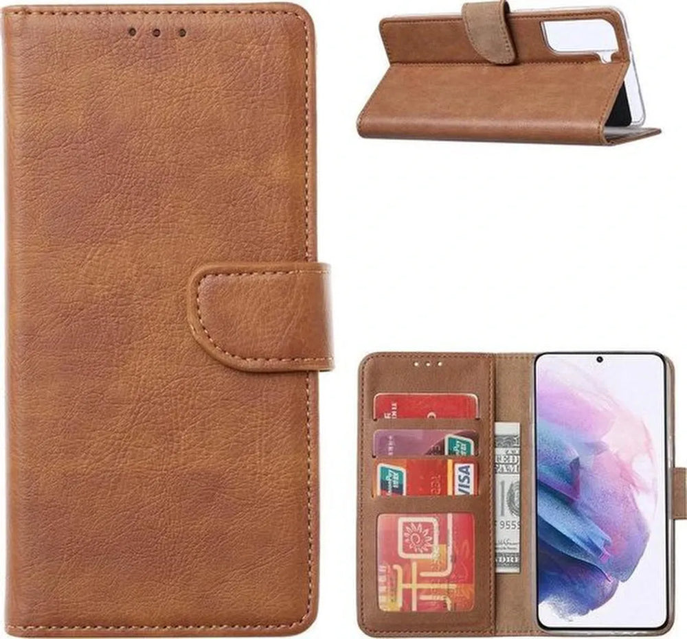 Samsung Galaxy S21 Ultra 5G Hoesjes – Portemonnee Hoes – Pasjeshouder – Magneetsluiting – Lichtbruin-Ilumina Benelux