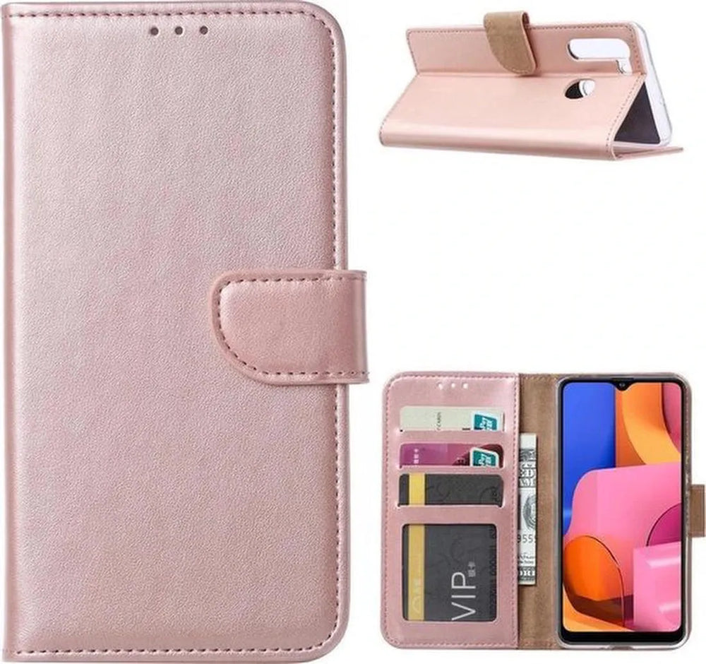 Samsung Galaxy M11 Hoesjes – Portemonnee Hoes – Magneetsluiting – 2x Gehard Glas Screenprotector – Roségoud-Ilumina Benelux