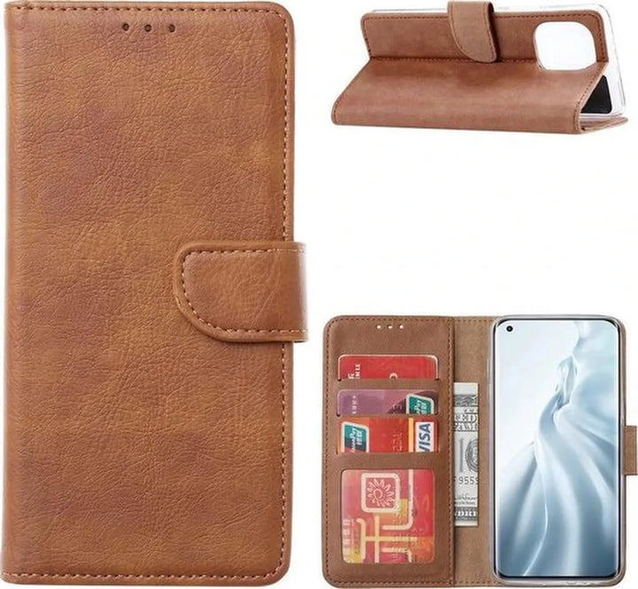 Xiaomi Mi 11 Hoesjes – Portemonnee Hoes – Pasjeshouder – Magneetsluiting – Lichtbruin-Ilumina Benelux