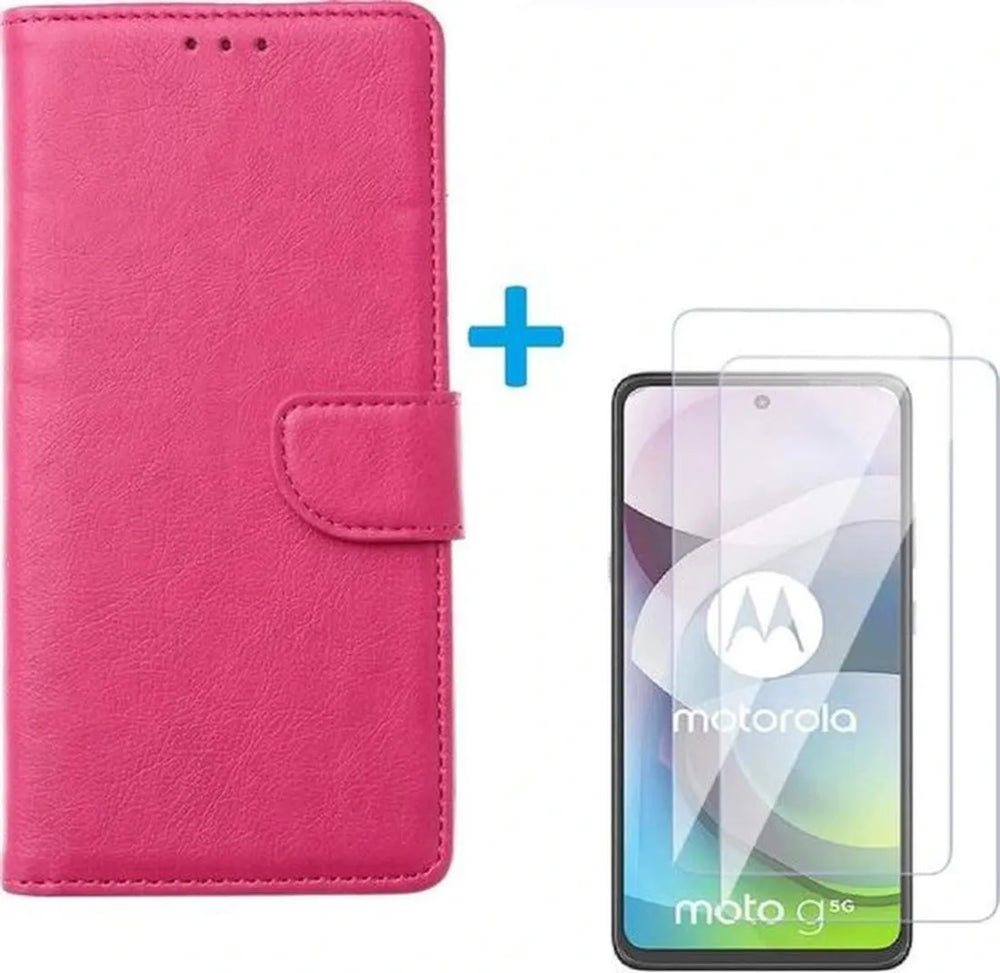 Motorola Moto G 5G Hoesjes – Bookcase Portemonnee – Magneetsluiting – 2x Screenprotector – Roze-Ilumina Benelux