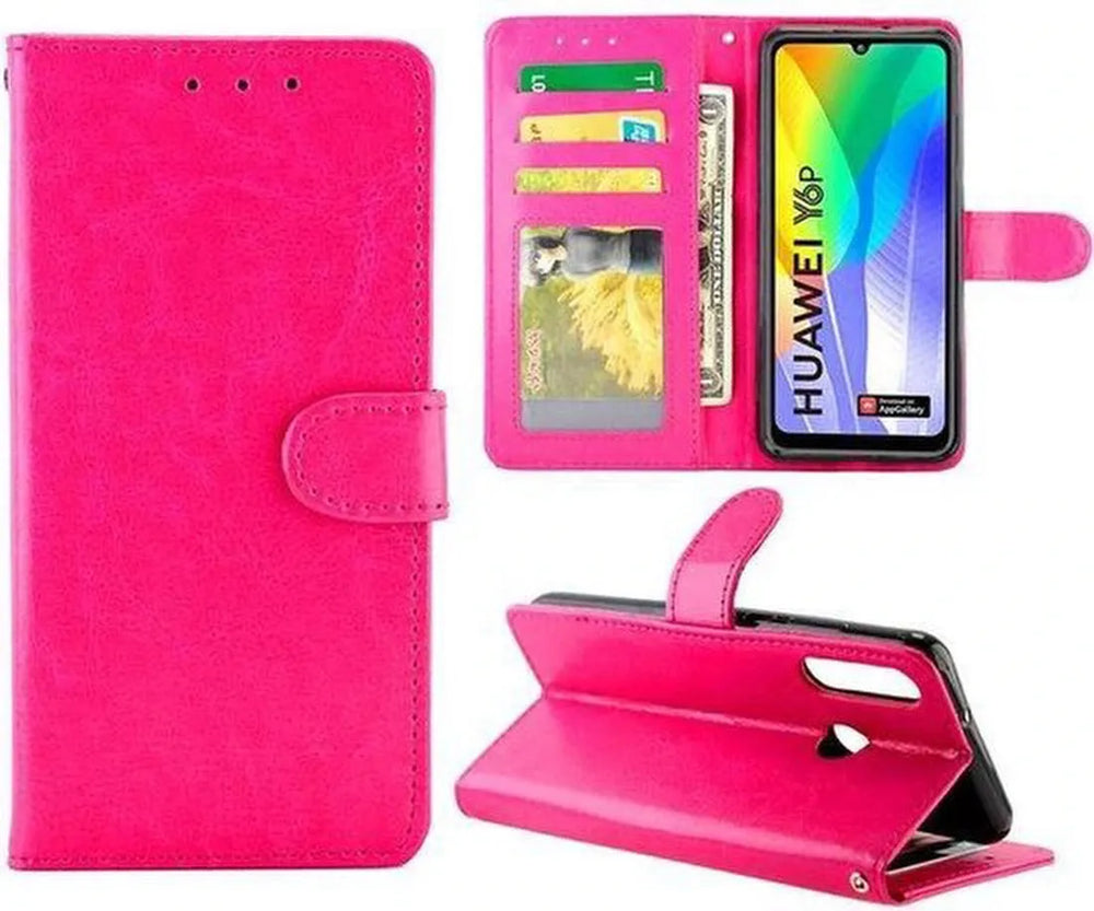 Huawei Y6p Hoesjes – Portemonnee Hoes – Pasjeshouder – 2x Screenprotector – Roze-Ilumina Benelux