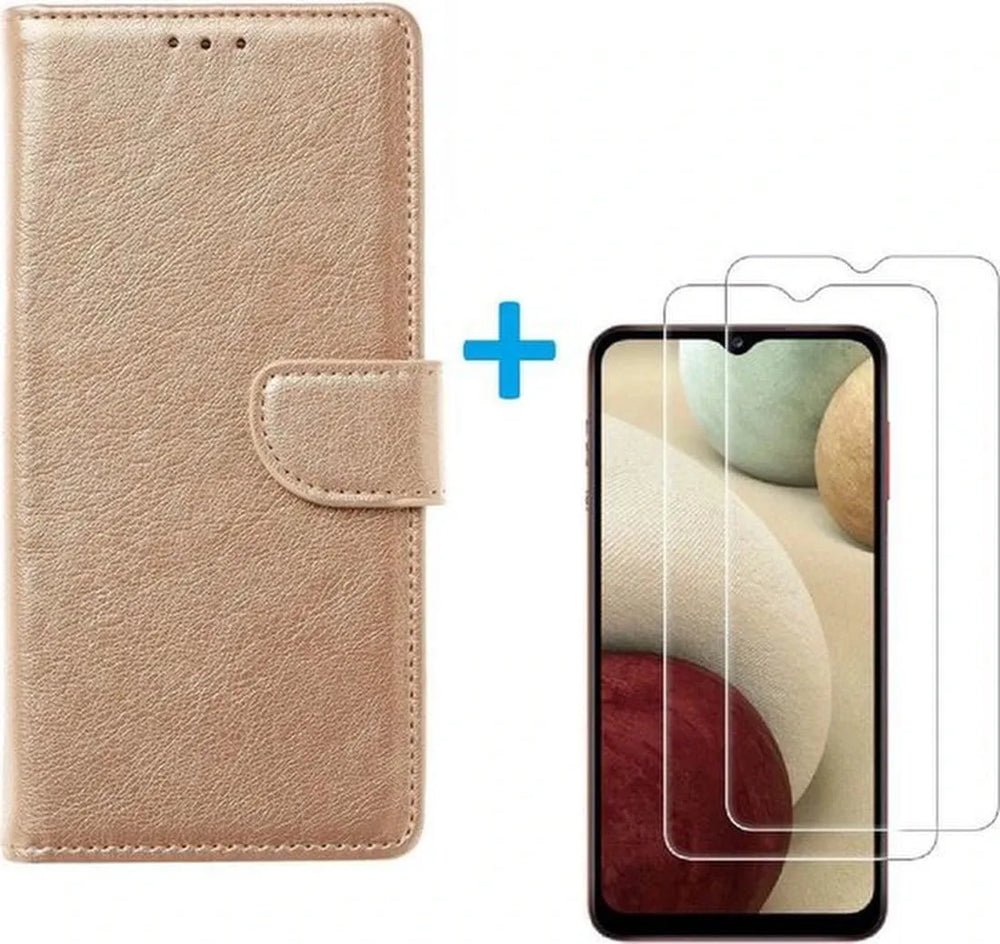 Oppo A12/A12S Hoesjes – Bookcase Portemonnee Hoes – Magneetsluiting – Pasjeshouder – Goud + 2x Screenprotector-Ilumina Benelux