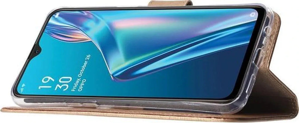 Oppo A12/A12S Hoesjes – Bookcase Portemonnee Hoes – Magneetsluiting – Pasjeshouder – Goud + 2x Screenprotector-Ilumina Benelux