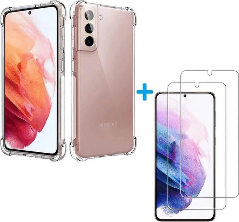 Samsung Galaxy S21 Hoesjes – Siliconen TPU Backcover – Schokbestendig – Inclusief 2x Screenprotector – Transparant-Ilumina Benelux