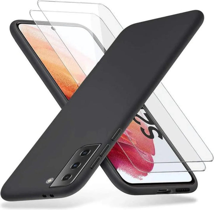 Samsung Galaxy S21 Plus Hoesjes – TPU Siliconen Backcover – Soft Case – Inclusief 2x Screenprotector – Zwart-Ilumina Benelux