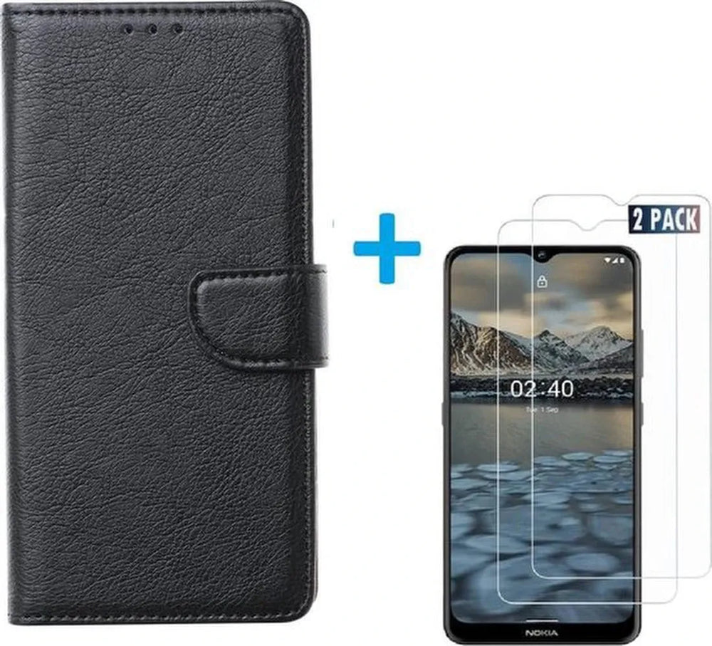 Nokia 2.4 Hoesjes – Bookcase Portemonneehoes – Pasjeshouder – 2x Screenprotector – Zwart-Ilumina Benelux