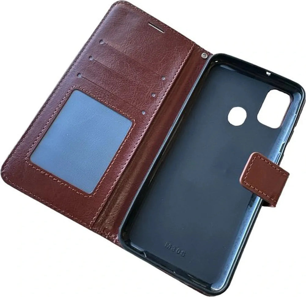 Samsung Galaxy M31S Hoesjes – Bookcase Portemonnee Hoes – Pasjeshouder – Magneetsluiting – Lichtbruin-Ilumina Benelux