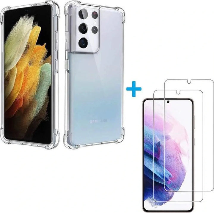 Samsung Galaxy S21 Ultra Hoesjes – Siliconen TPU Backcover – Schokbestendig – Inclusief 2x Screenprotector – Transparant-Ilumina Benelux