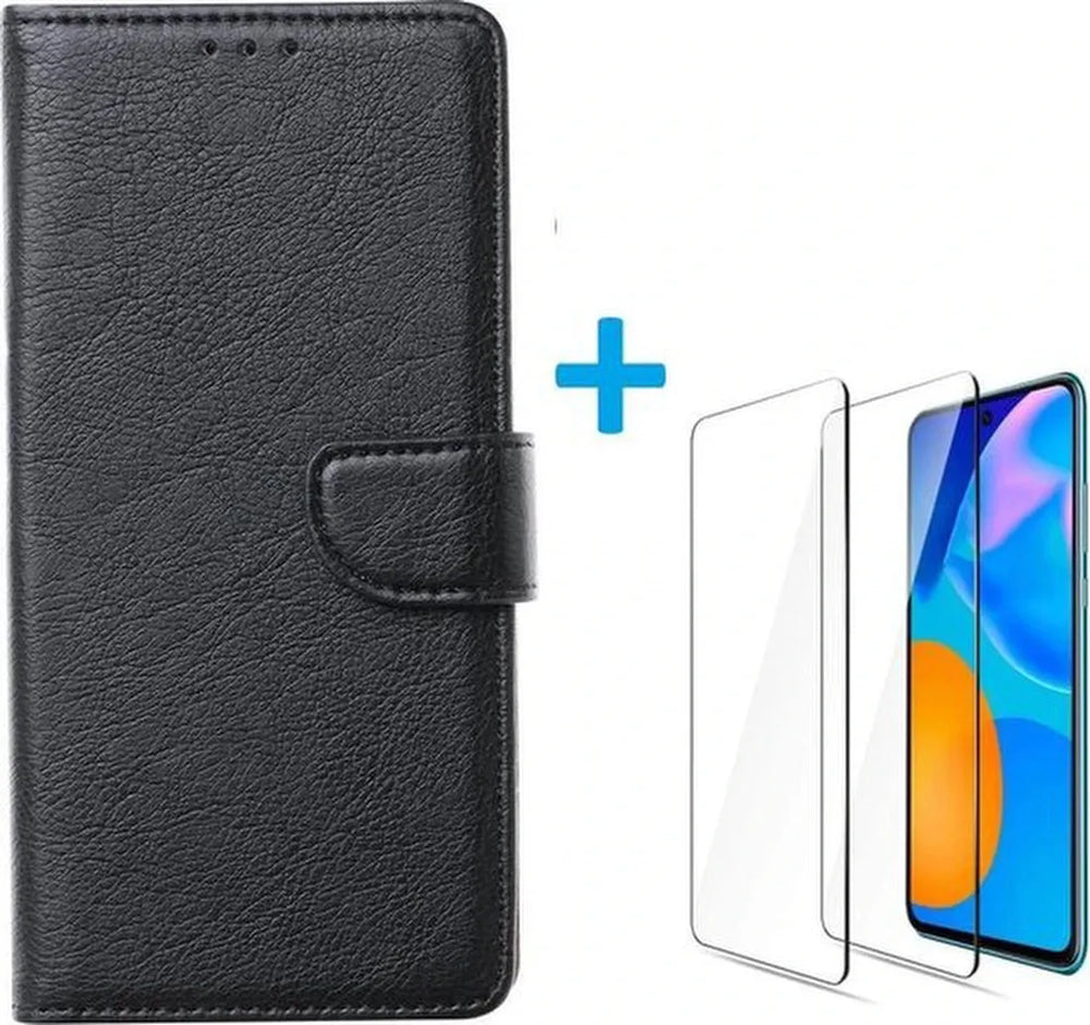 Huawei P Smart 2021 Hoesjes – Bookcase Portemonnee Hoes – Pasjeshouder – 2x Screenprotector – Zwart-Ilumina Benelux