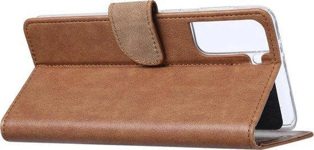 Samsung Galaxy S21 Ultra 5G Hoesjes – Portemonnee Hoes – Pasjeshouder – 2x Gehard Glas Screenprotector – Bruin-Ilumina Benelux