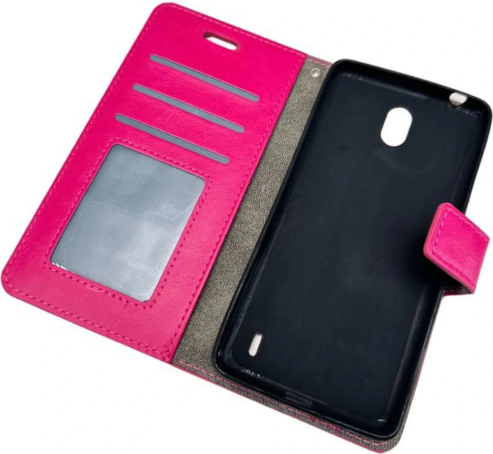 Nokia 1.3 Hoesjes – Bookcase Portemonnee Hoes – Magneetsluiting – Pasjeshouder – Roze + 2x Screenprotector-Ilumina Benelux
